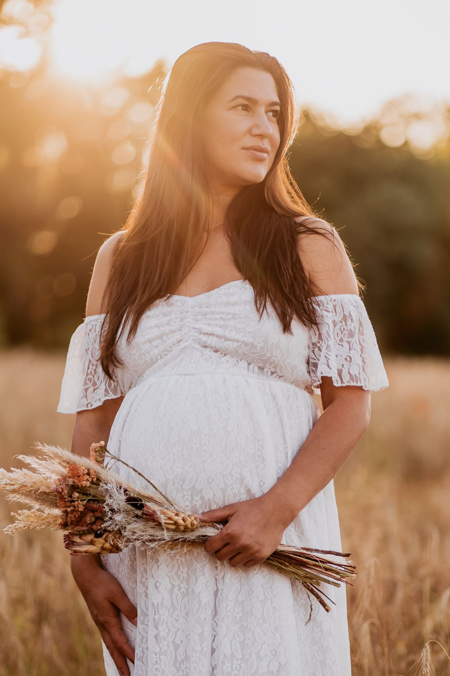 romantische golden hour zwangerschapsreportage boho style